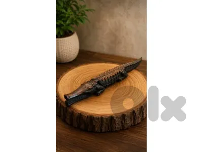 Ironwood تمثال تمساح خشبي عتيق مصنوع يدويًا من خشب الحديد البني الصلب