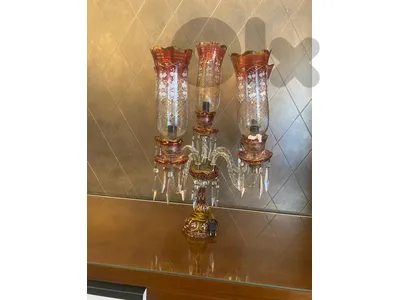 Vintage Crystal & Cranberry Glass Table Lamp / Candelabra