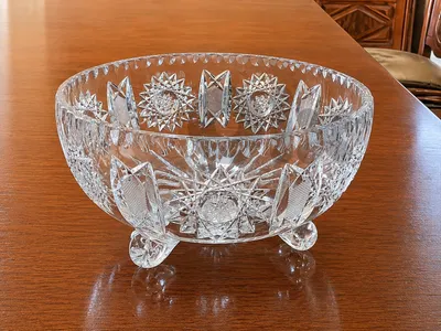 vintage hand-cut BohemianCzech crystal footed bowl