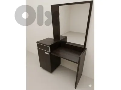 Modern Dark Wood Vanity / Dressing Table with Mirror & Storage
