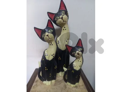 3 wooden carved cats set 47 cm the biggest