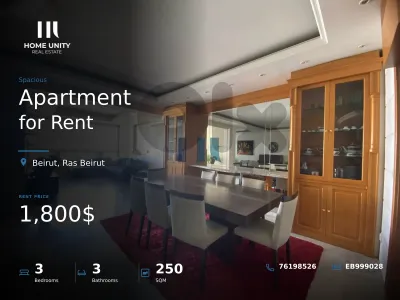 Charming Furnished Apartment for Rent in a Quiet Ras Beirut Area
