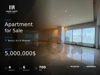 luxurious apartment for sale in beirut - ain al mraiseh ,open sea view