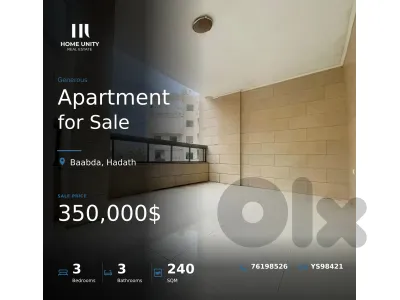 spacious apartment for sale in baabda - hadath