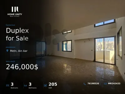 duplex for sale in Ain Aar, Metn