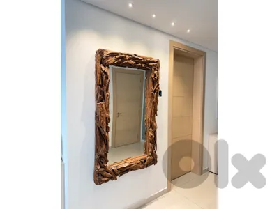 imported handcrafted mirror with rustic frame from natural wood roots