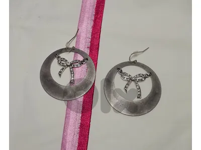 5$ silver tone dangle bow charm earrings