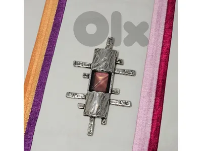 7$ silver tone pendant brooch striking Brutalist