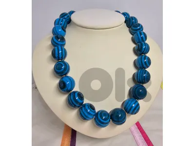 10$ necklace striped blue & black beads