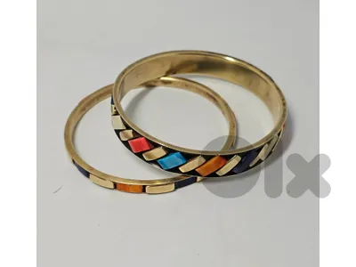 2 bangles brass inlay multi color bracelet 8$