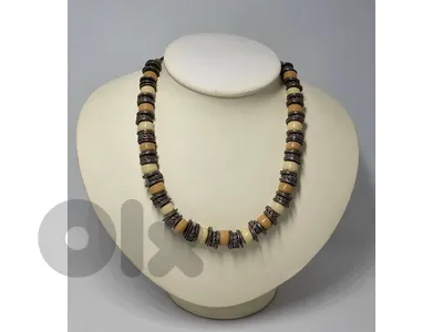 10$ BEAD NECKLACE Beige & Peach Beads with Bronze Spacers