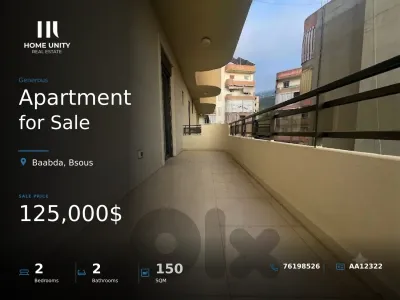 150 sqm apartment for sale in baabda , bsous