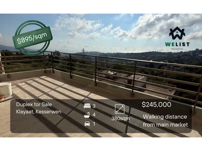 Duplex Apartment + 2 Big Balconies for sale in Klayaat