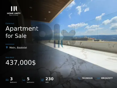 luxury apartment for sale in Baabdat, Metn