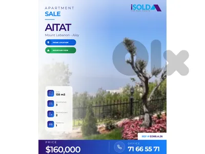 Super Deluxe 135 m2 apartment-open mountain view 4sale in Aitat - Aley