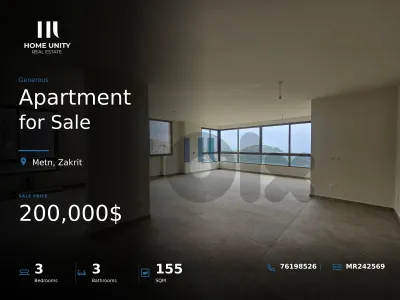 apartment for sale in Zakrit, Metn
