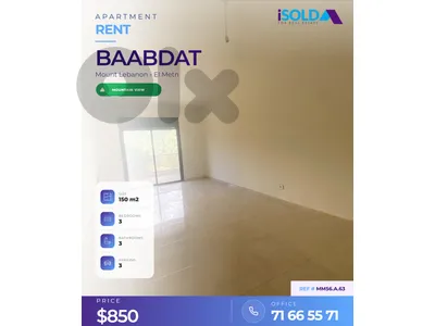 150 m2 apartment-open mountain view 4rent in Baabdat-MM56.A.63