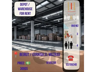 Depot / warehouse for rent in Beirut Cornishe el Mazraa 850m2 / 3000$