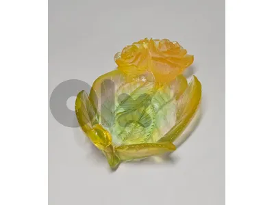 180$ daum crystal coupelle dish rose passion collection design in vibrant green and orange hues