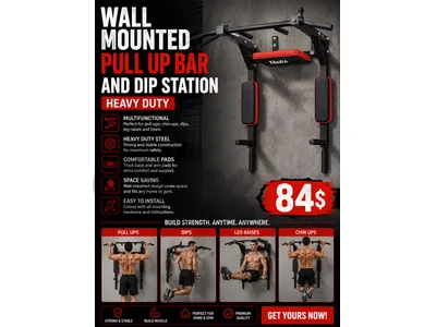 Wall Mounted Pull Up Bar And Dip Station, Heavy Duty