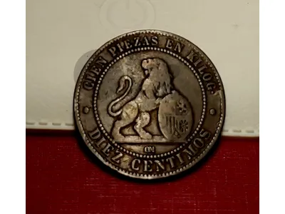 Spain 1870 10 Centimos bronze 10g coin 30mm