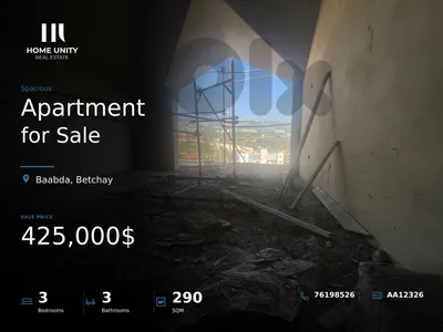 290 sqm 3-bedroom apartment for sale in Betchay, Baabda - Installment period: 2 years.