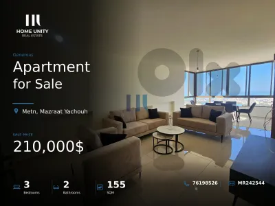 apartment for sale in Mazraat Yachouh, Metn