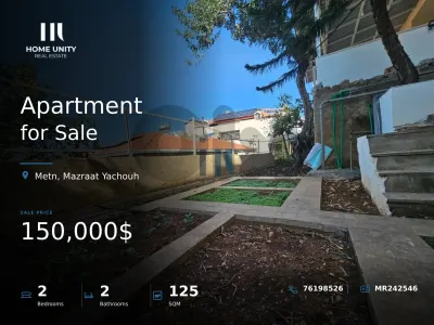 apartment with gardden for sale in Mazraat Yachouh, Metn
