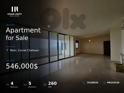 luxurious apartment with sea view for sale in Cornet Chahwan, Metn