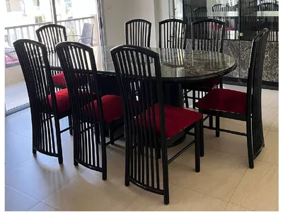 Modern 8-Seater Dining Table Set with Marble-Style Top