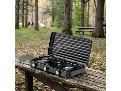 Triple Burner Gas Stove with Steel Windbreak Lid