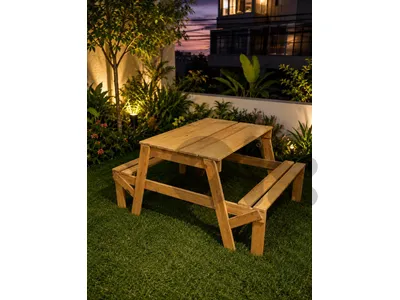 Wooden Garden Table with Benches