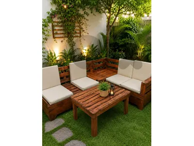 Wooden Outdoor Corner Sofa Set with Table