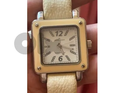 Anne Klein Square Cream Bezel with Leather Band