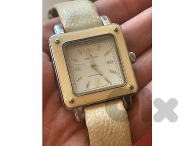 Anne Klein Square Cream Bezel with Leather Band