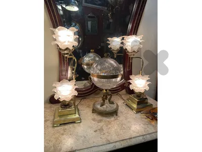 pair frensh lamp bronze لمبادير عدد ٢ برونز فرنسي ناعمين ولا اروع غلوب وردة انارة روعة