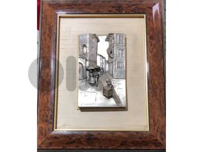 Antique Ottaviani Italy 3D Silver Relief Wall Art Framed Street Scene