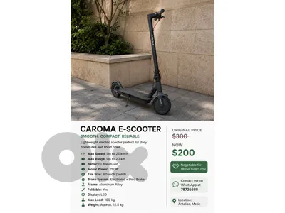 🛴 Caroma Electric Scooter – Excellent Condition