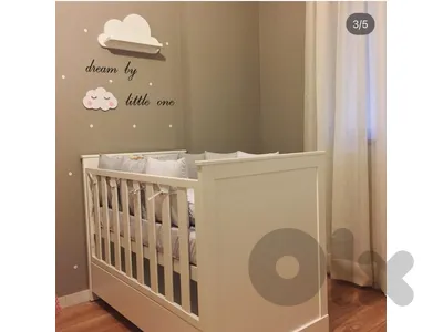 Baby Crib / Toddler Bed – White Wooden – Excellent Condition