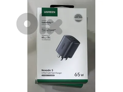 Ugreen Nexode S 65w 3-port Gan Fast Charger 3pin (2xusb-c,1xusb-a) black