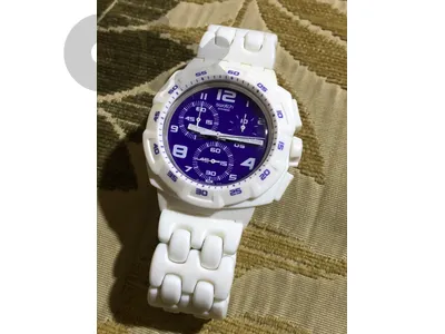 Watch swatch crhono Swiss made le original white with purple color ساعة سواتش كرونو و خفيفه بل ايد