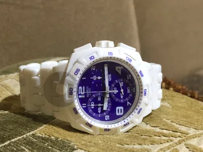 Watch swatch crhono Swiss made le original white with purple color ساعة سواتش كرونو و خفيفه بل ايد