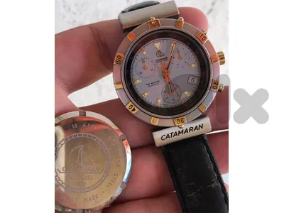 CATAMARAN CHRONO SPORT  SWISS MADE 100 METER 39MM TACHYMETER WORKING FINE ساعة سويسري لأصلي