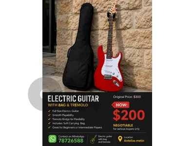 Electric guitar with bag and tremolo