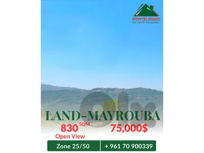 830 sqm Land For Sale in Mayrouba ميروبا with Open View