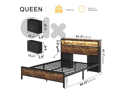 beds with power charging for phone ipad and led light , corner storage pockets