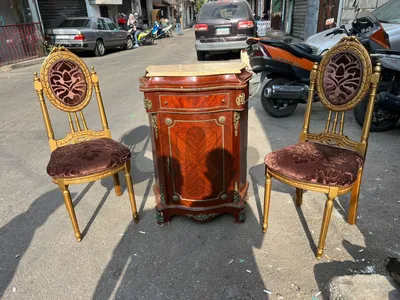 بهو مصري انتيك خشب زان مرصع نحاس مع كرستين ولوحة