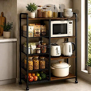 Rolling Kitchen Storage Rack with Baskets