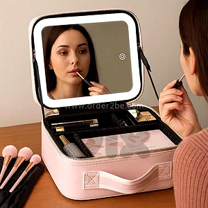 LED Makeup Mirror Travel Organizer Box