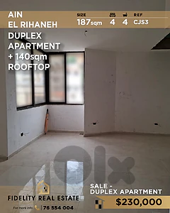 Apartment sale Ain El Rihaneh CJS3 شقة دوبلكس للبيع في عين  الريحانة